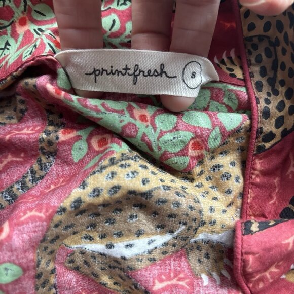 Print Fresh Pajama PJ Shirt Top Sz Small Short Sleeve Leopard Print Boho Cotton - Picture 12 of 12